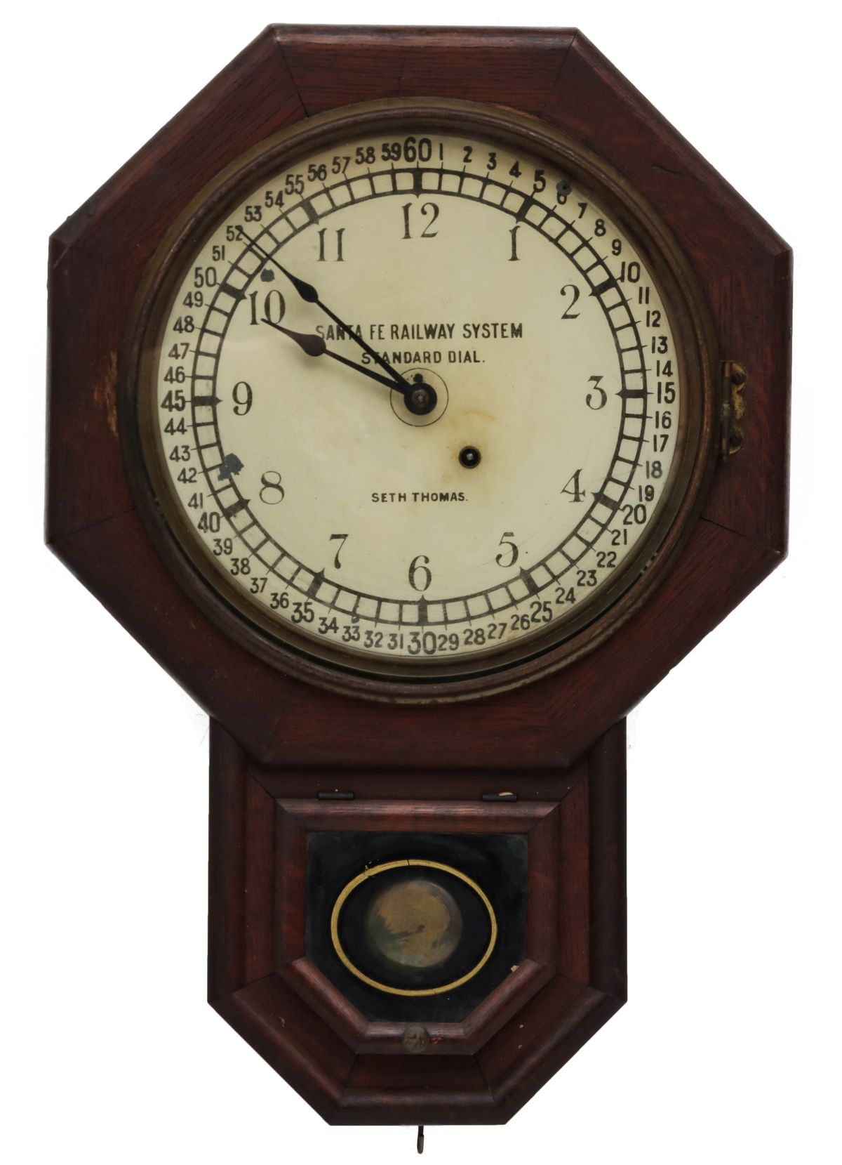 A SETH THOMAS SHORT DROP WITH SANTA FE RAILWAY DIAL