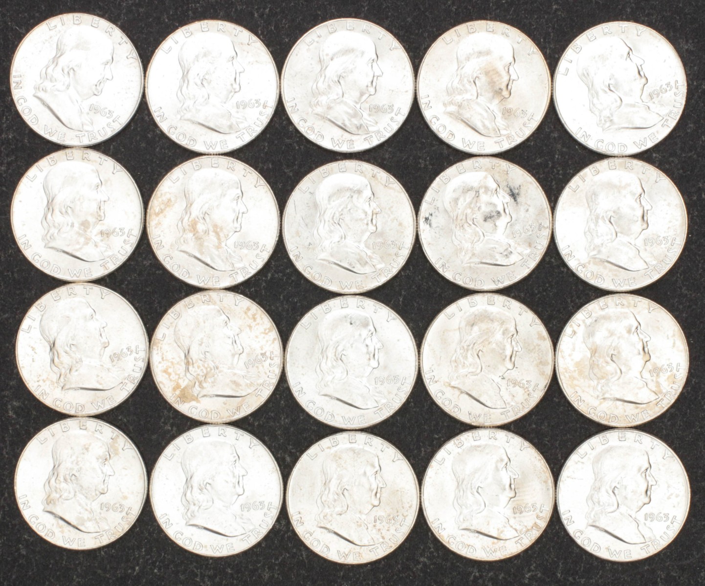 TEN DOLLARS FACE VALUE FRANKLIN HALVES