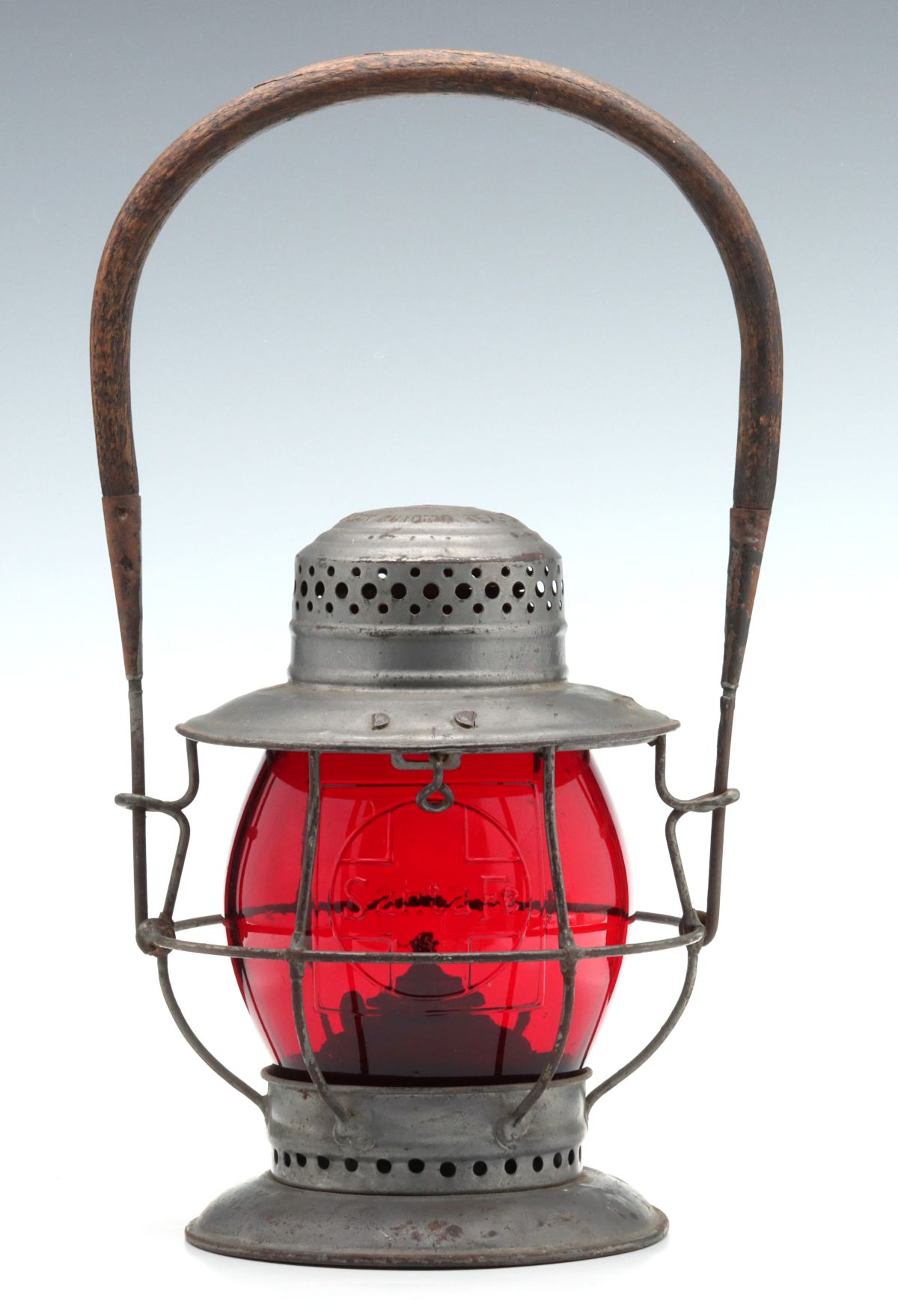 T.L. MOORE LANTERN WITH TALL CAST RED SANTA FE GLOBE