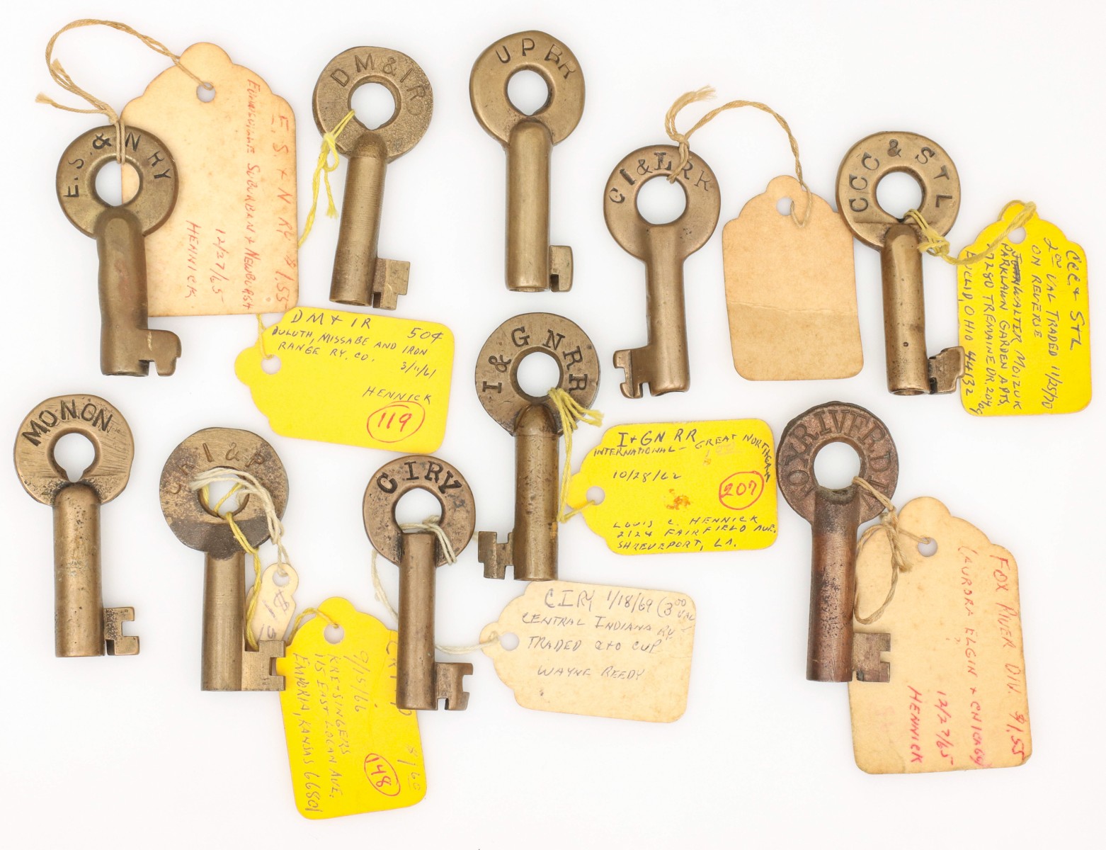 A COLLECTION OF ILLINOIS RAILROAD SWITCH KEYS