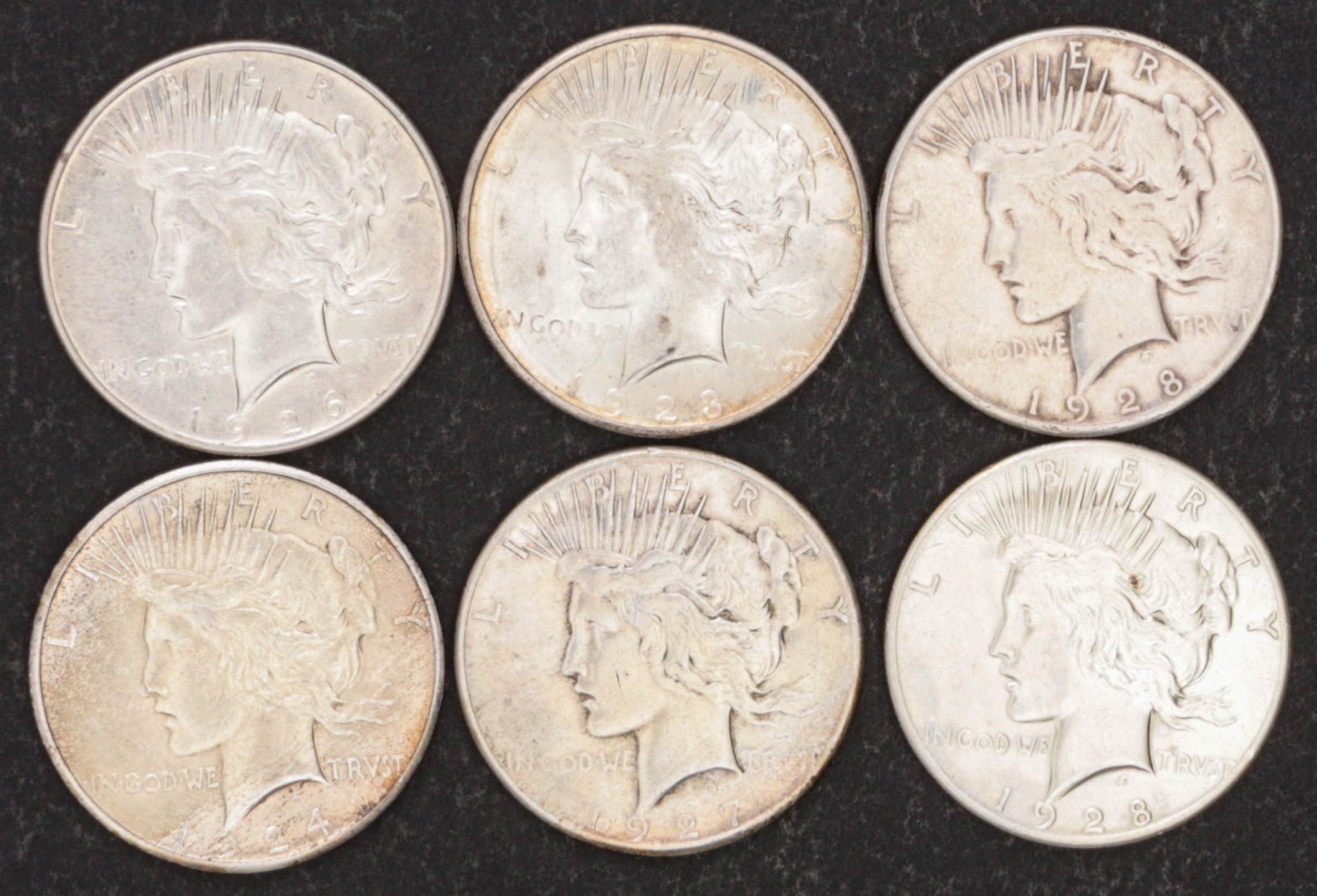 SIX PEACE DOLLARS