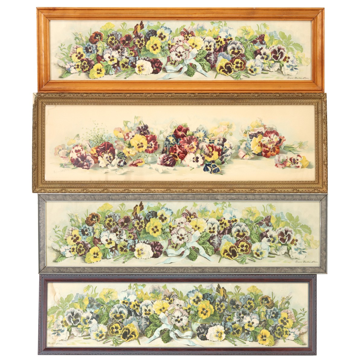 FOUR GOOD YARD LONG OF PANSIES PRINTS CIRCA 1900