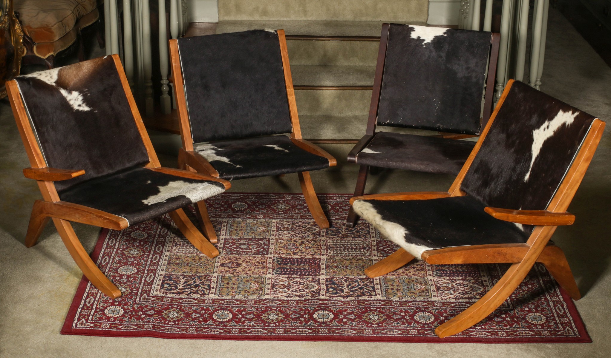 MID 20TH CENTURY SCANDINAVIAN SEATING WITH COW HIDE