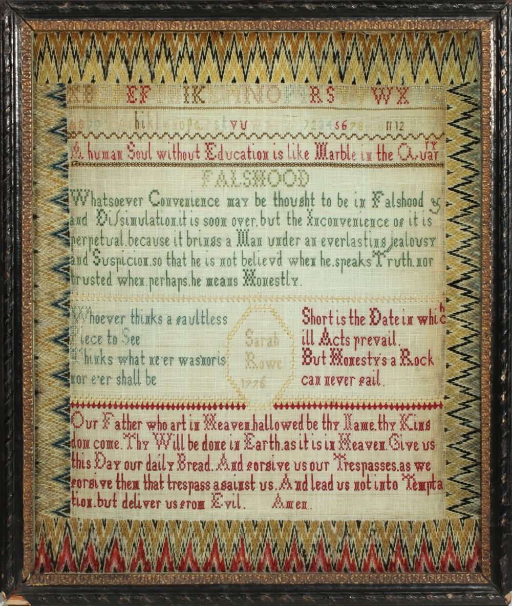 THE 1776 FLAME STITCH BORDER SAMPLER OF SARAH BOWE