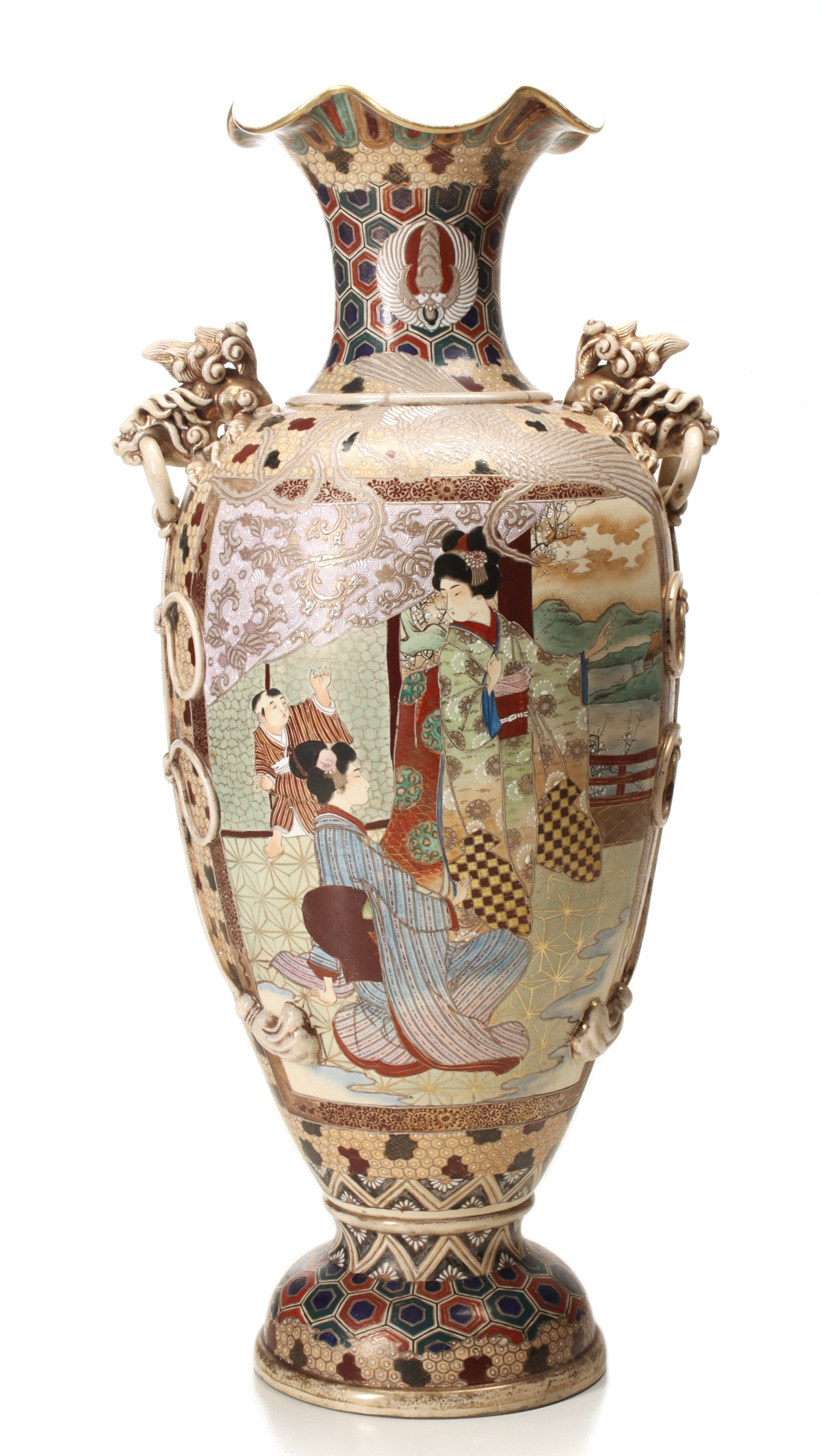 AN EARLY 20TH CENTURY JAPANESE POTTERY FLOOR VASE