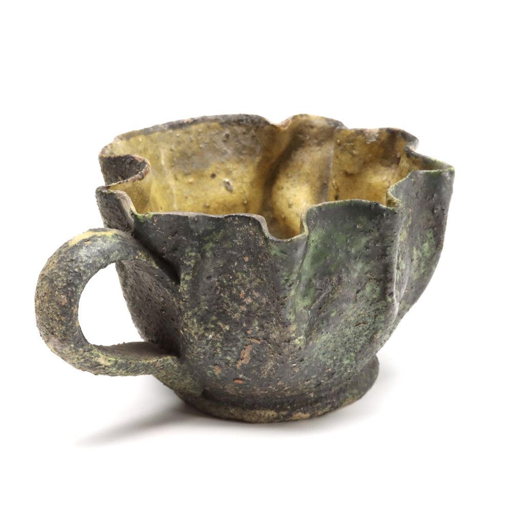 A GEORGE OHR CRIMPED, FOLDED BURNT BABY MINIATURE CUP
