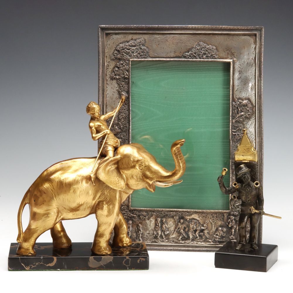 THREE GOOD ART OBJECTS INCL A FIGURAL BRONZE MATCH SAFE