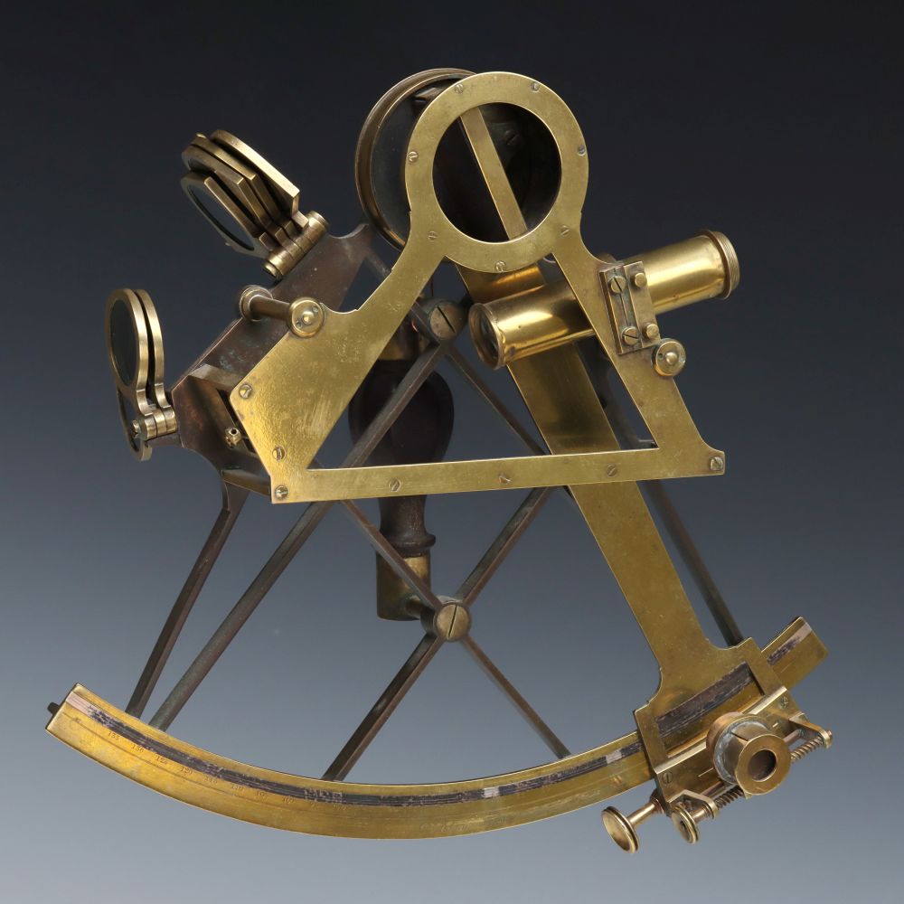 A FINE BRASS BIRDCAGE SEXTANT SIGNED ADAMS LONDON