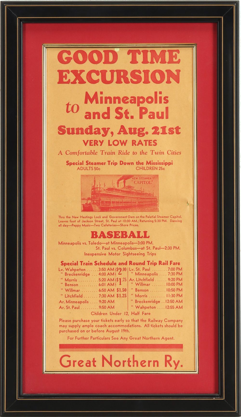 A GREAT NORTHERN RAILWAY BASEBALL EXCURSION BROADSIDE