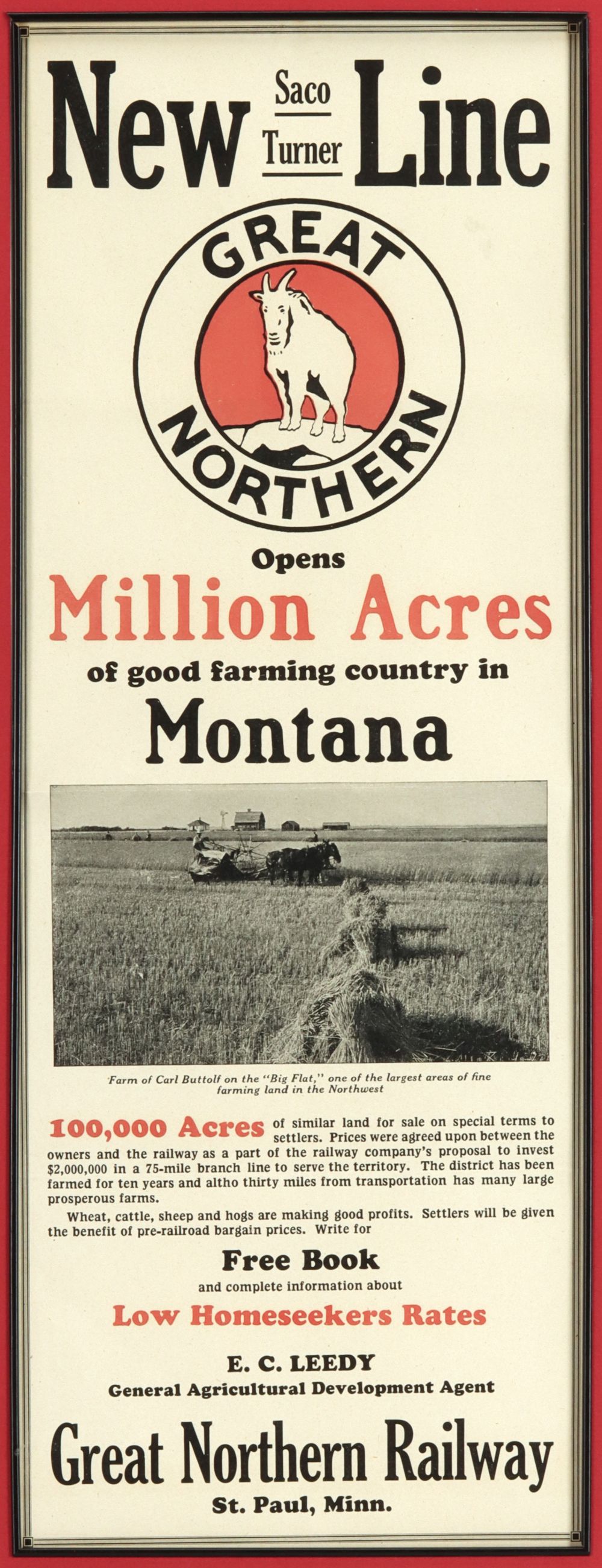 A GREAT NORTHERN RAILWAY MONTANA FARMLAND BROADSIDE