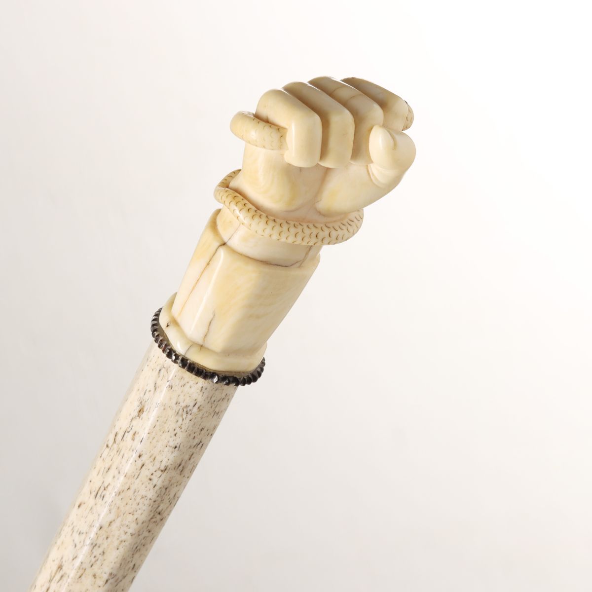 A 19TH C. WHALEBONE AND AND MARINE IVORY WALKING STICK