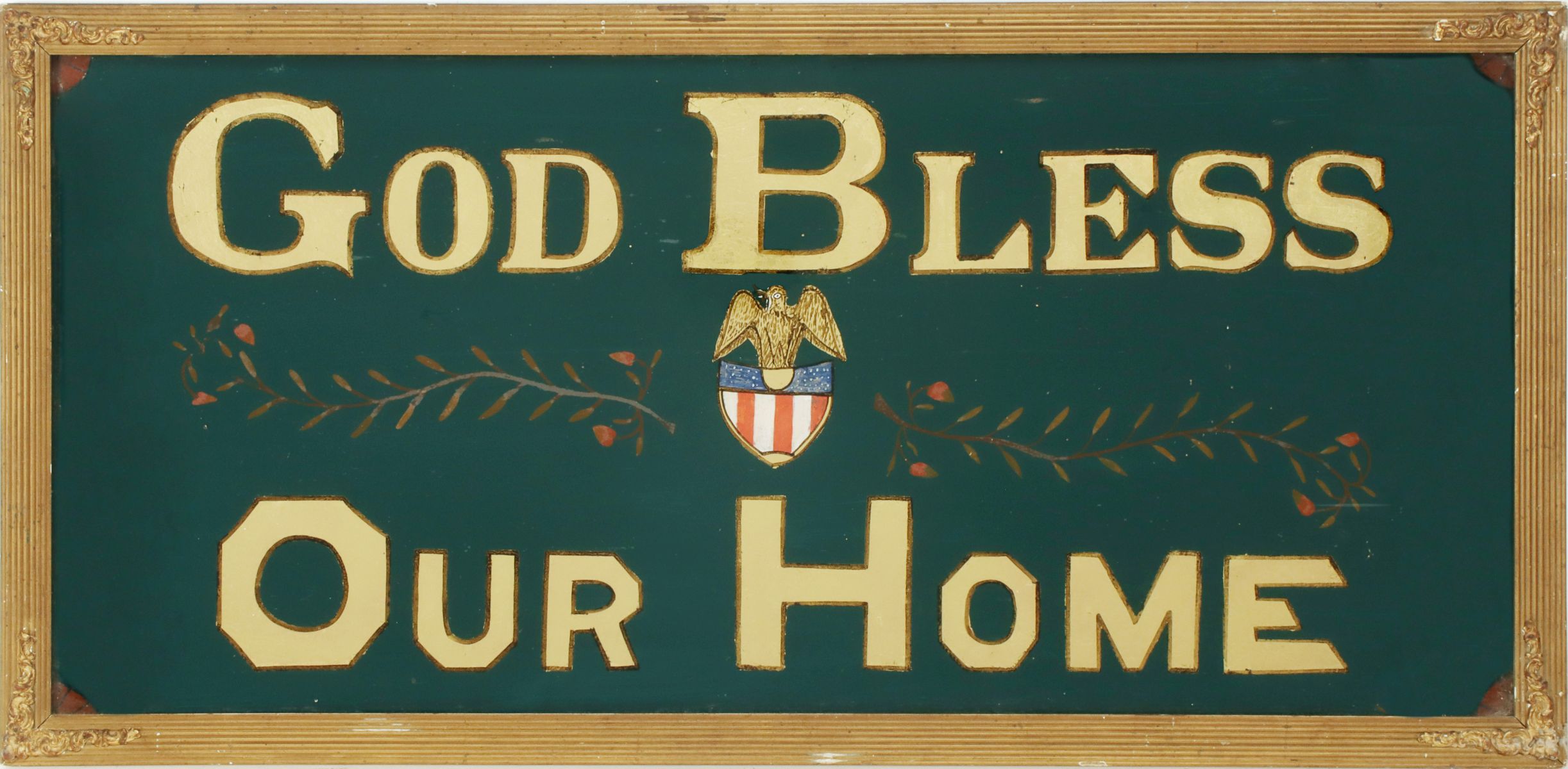 GOD BLESS OUR HOME MOTTO REVERSE PAINTED ON GLASS