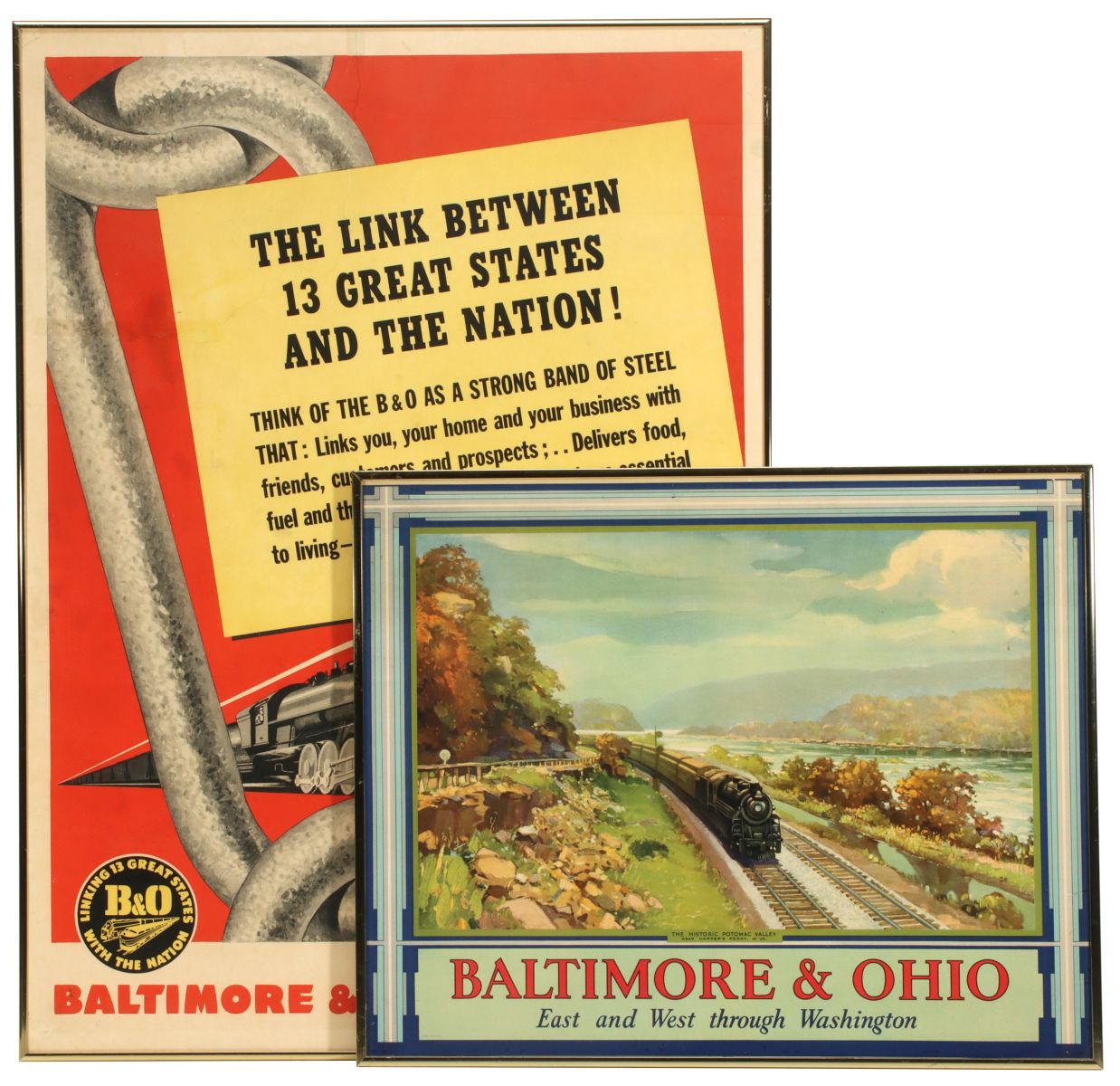 THREE FRAMED PROMOTIONS FOR THE B & O RAILROAD