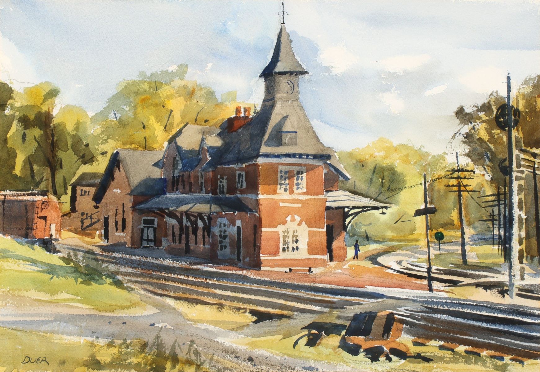 ATTR DOUGLAS DUER (1887 - 1964) WATERCOLOR OF A DEPOT