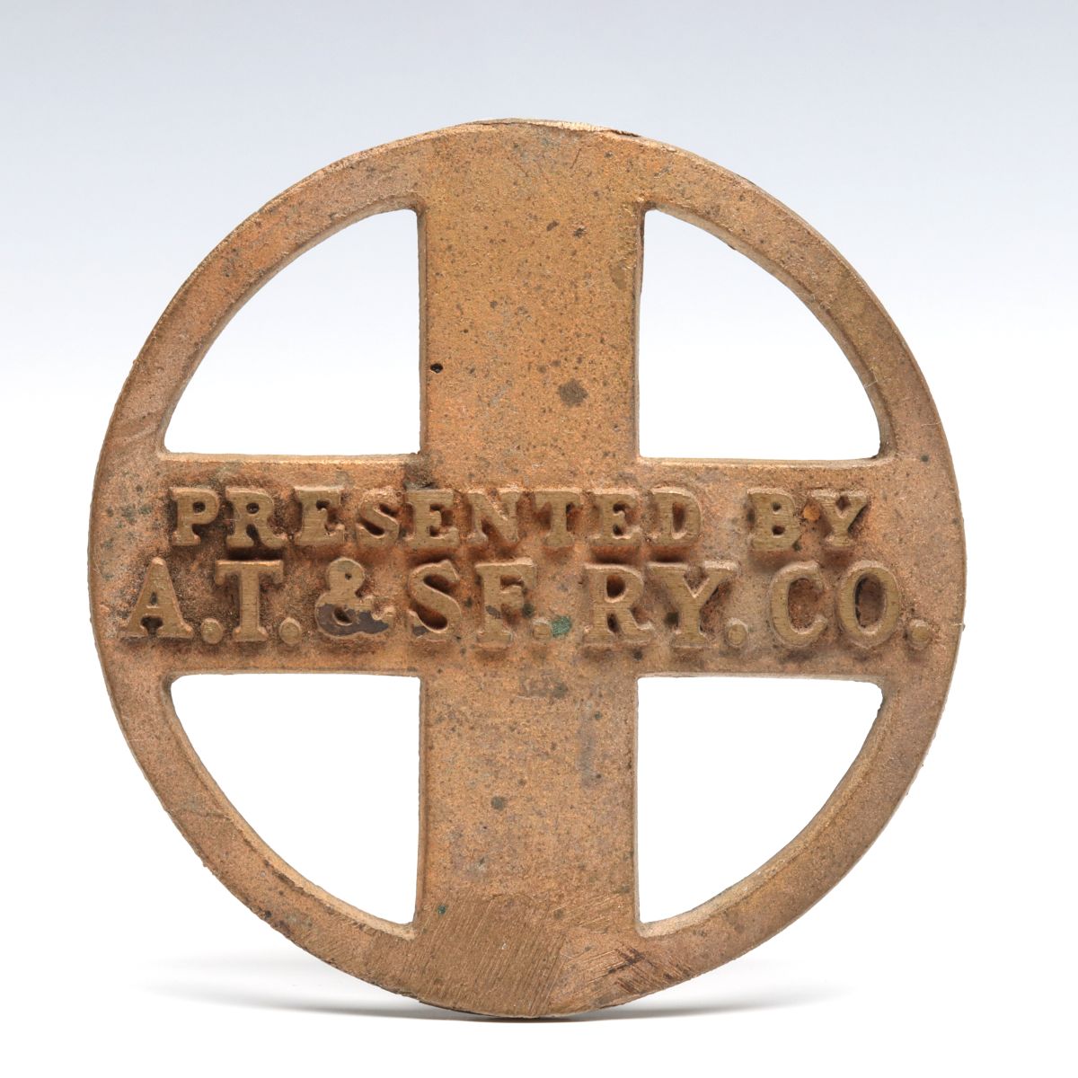 A CAST BRASS A.T.&SF. RY. CO. PRESENTATION LOGO