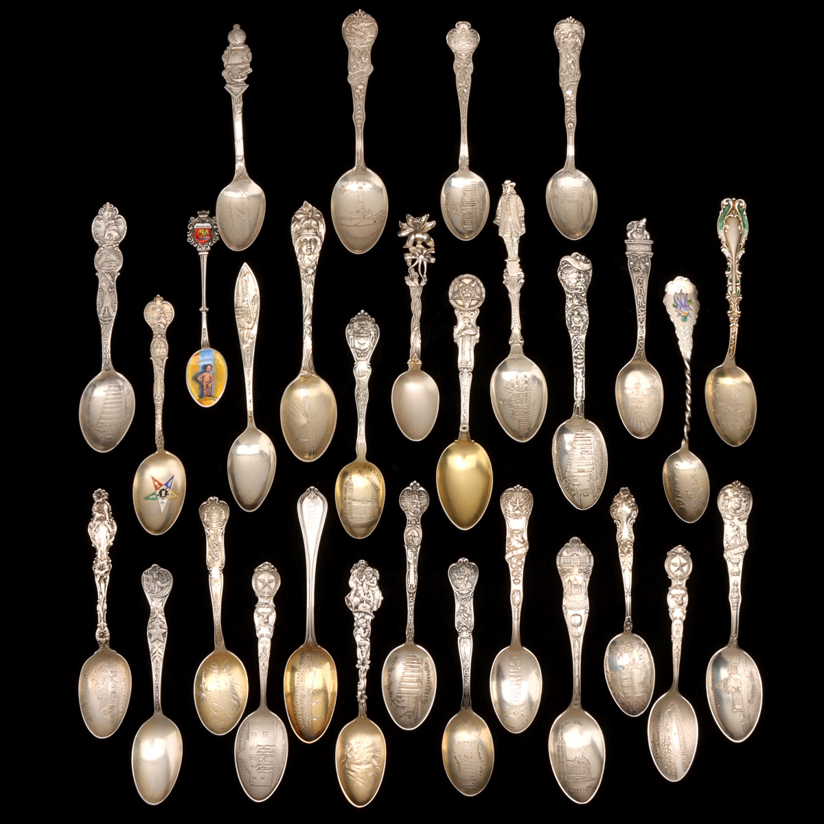 THIRTY STERLING SILVER SOUVENIR SPOONS