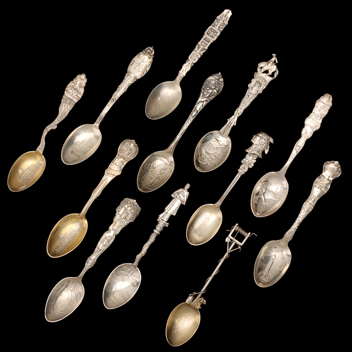 TWELVE STERLING SILVER SOUVENIR SPOONS