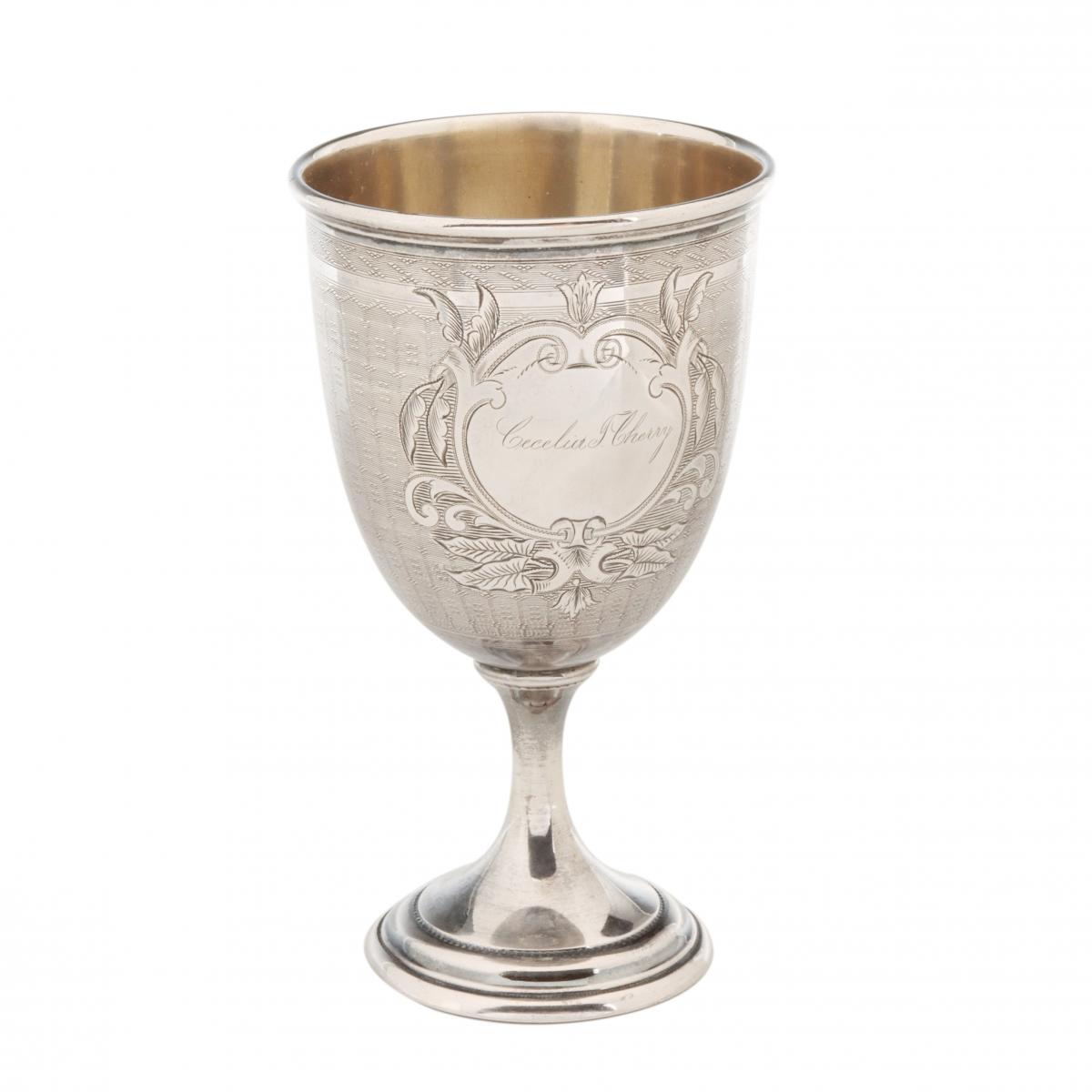 A 19TH CENTURY AMERICAN COIN SILVER PRESENTATION GOBLET