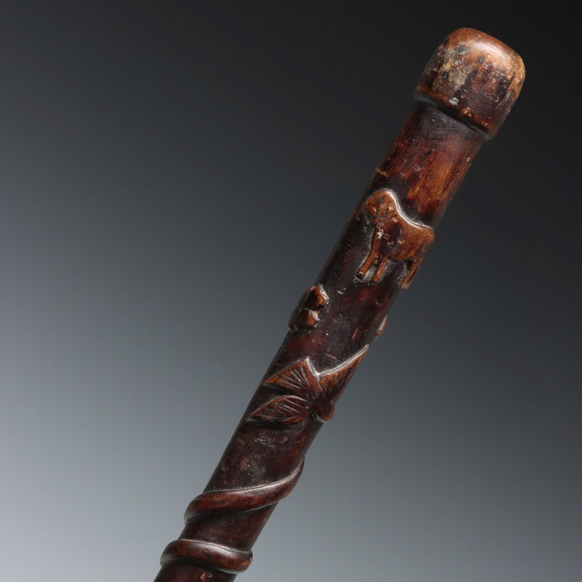 A 19TH C. FOLK ART WALKING STICK WITH TWENTY ANIMALS