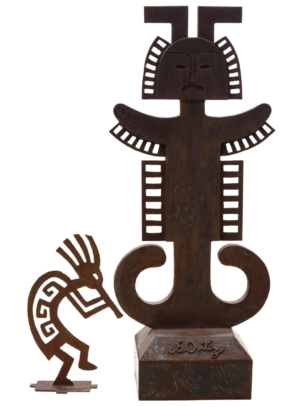 ARTIST SIGNED IRON SCULPTURE BASED ON MAYAN GOD FIGURE