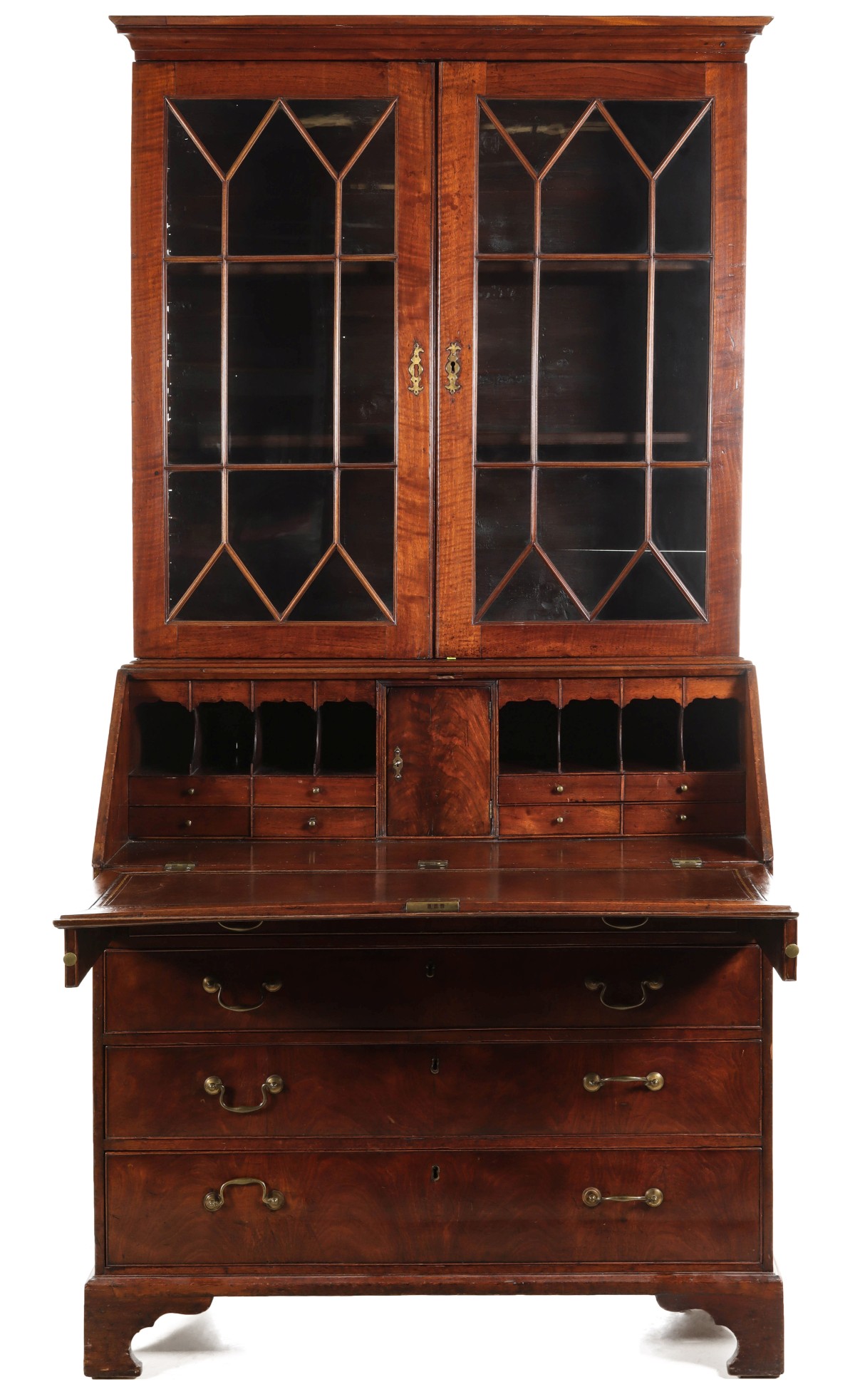 A GEORGIAN MAHOGANY HEPPLEWHITE STYLE SECRETARY BOOKCASE