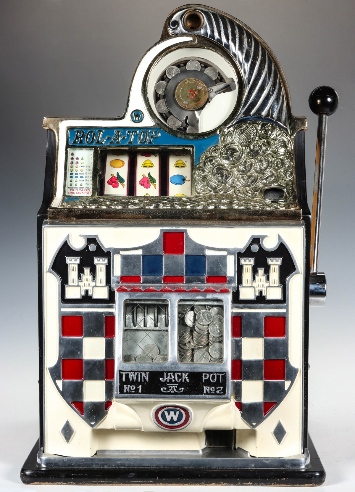 A REPRODUCTION WATLING ROL-A-TOP 5 CENT SLOT MACHINE