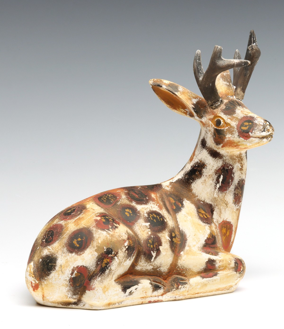 A 19TH C. CHALK WARE FIGURE OF RECUMBENT DEER