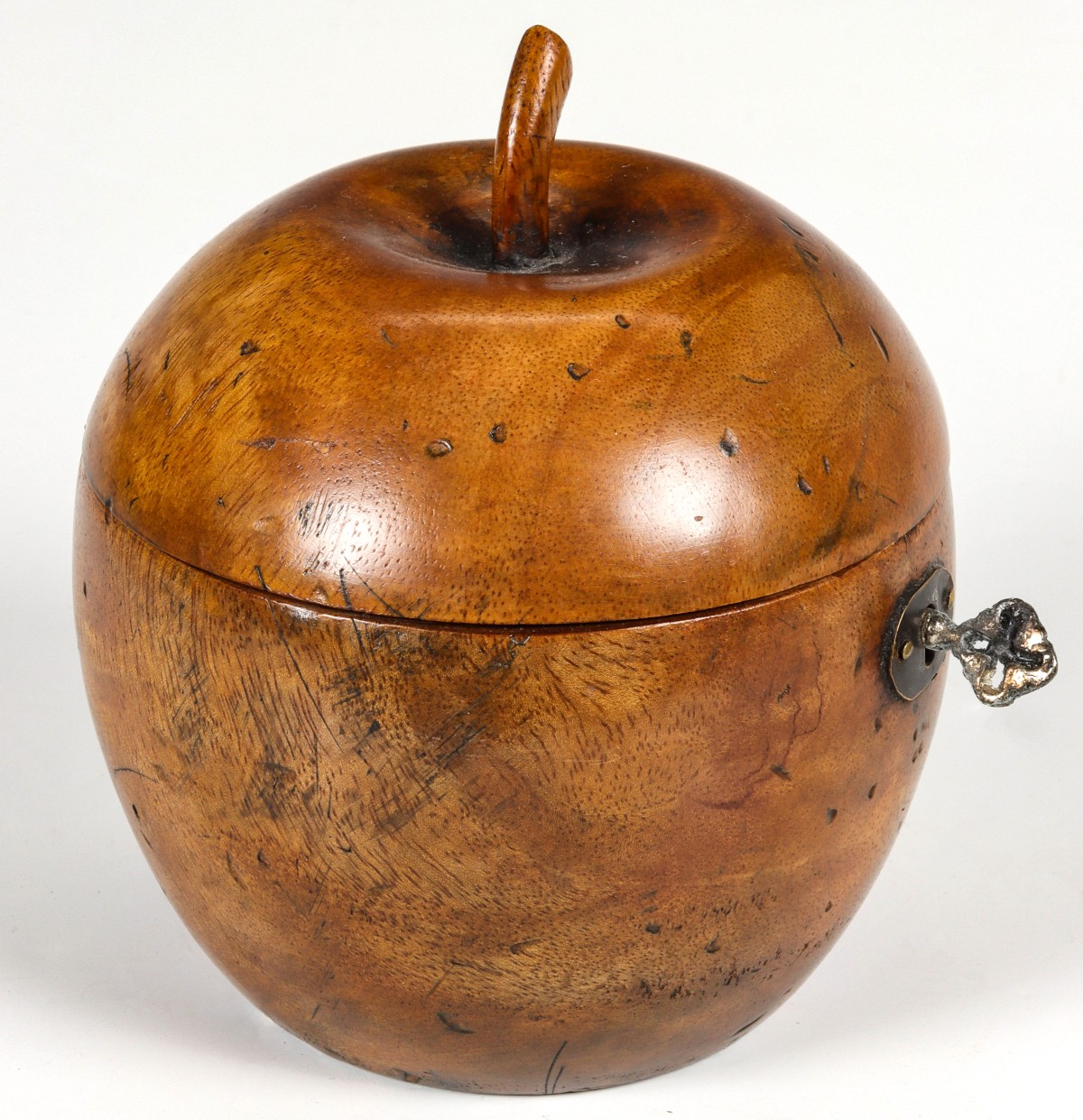 A NICE 19TH C. APPLE FORM FRUITWOOD TEA CADDY