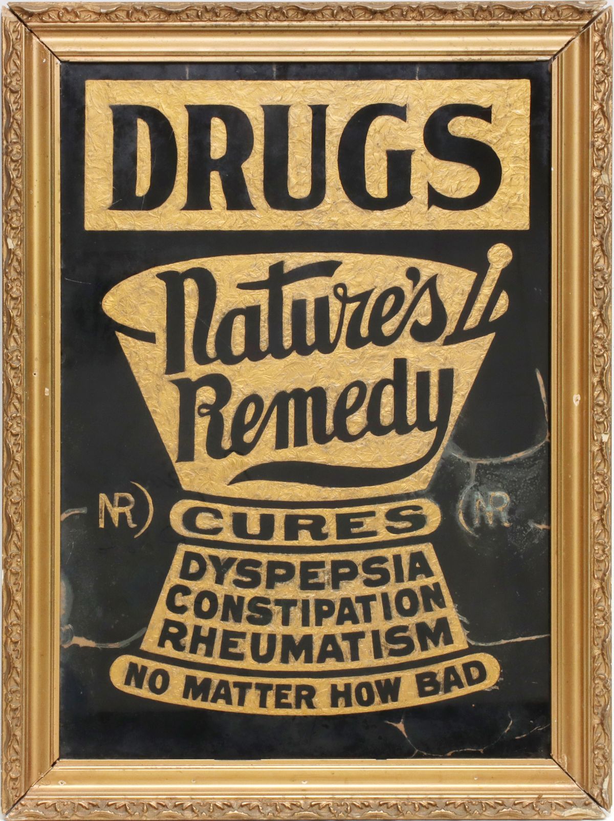 A REVERSE PAINTED 'DRUGS' AND NATURE'S REMEDY' SIGN