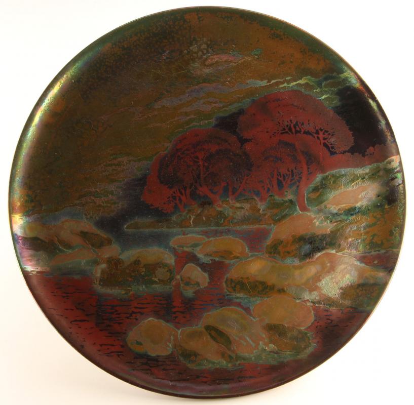 CLEMENT MASSIER (1835-1917) 14-INCH LANDSCAPE PLAQUE 