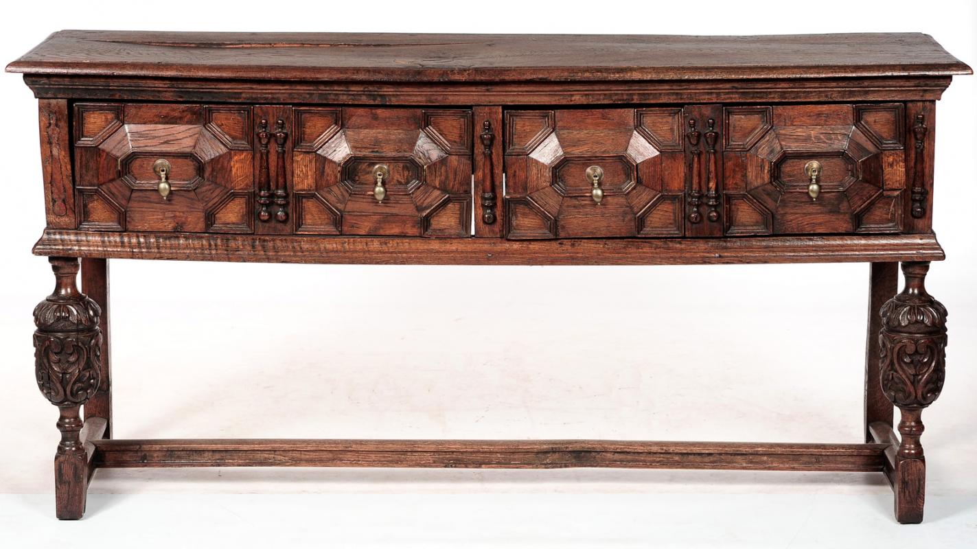 A JACOBEAN OAK WELSH DRESSER BASE OR SIDEBOARD