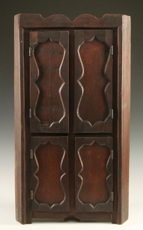 A 19TH C. ITALIAN MINIATURE WALNUT CORNER CABINET 