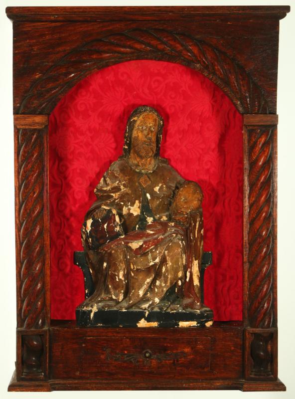 A CARVED AND GESSOED ST. GEROME IN 18TH C.D46 ITALIAN CABINET