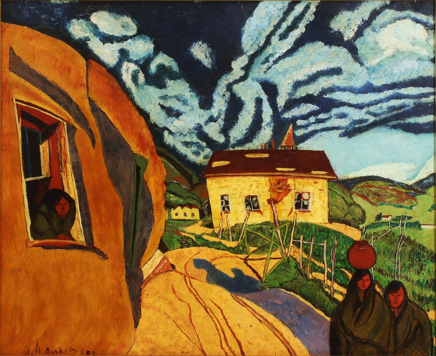 AN UNIDENTIFIED MODERNIST SCENE WITH ADOBE STRUCTURE