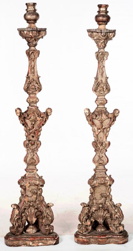 A PAIR 18TH C. ITALIAN ALTAR STICKS 72-INCHES HIGH