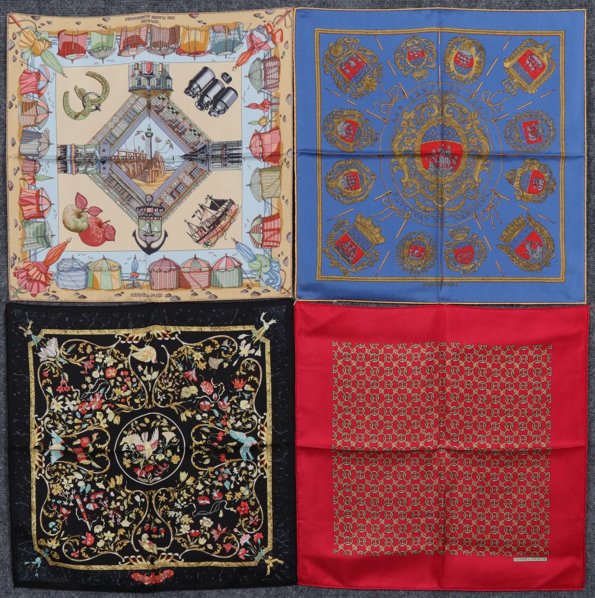 FOUR HERMES MEN'S SILK HANDKERCHIEFS
