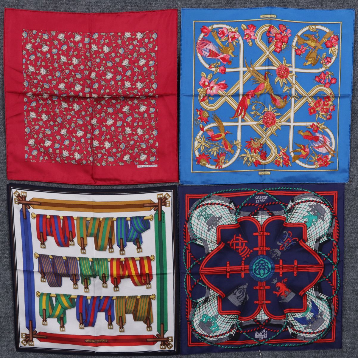 FOUR HERMES SILK MEN'S HANDKERCHIEFS
