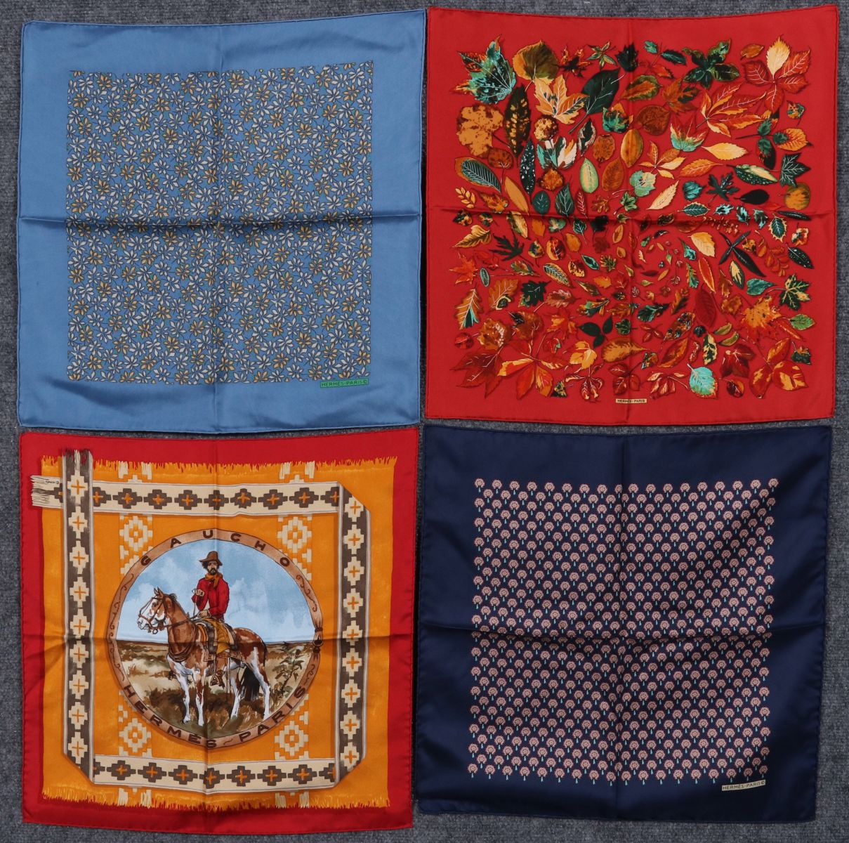 FOUR HERMES SILK MEN'S HANDKERCHIEFS