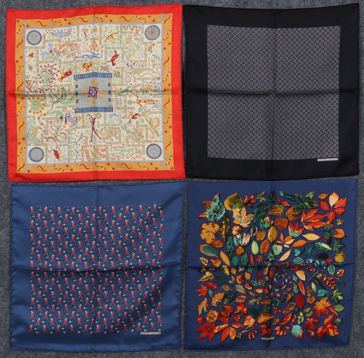 FOUR HERMES SILK MEN'S HANDKERCHIEFS