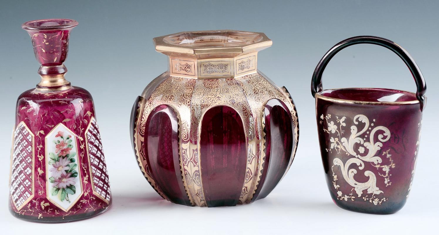 A THREE PIECE LOT OF BOHEMIAN GLASSWARE
