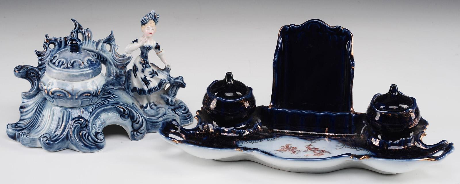 TWO CIRCA 1900 GERMAN PORCELAIN INKWELLS