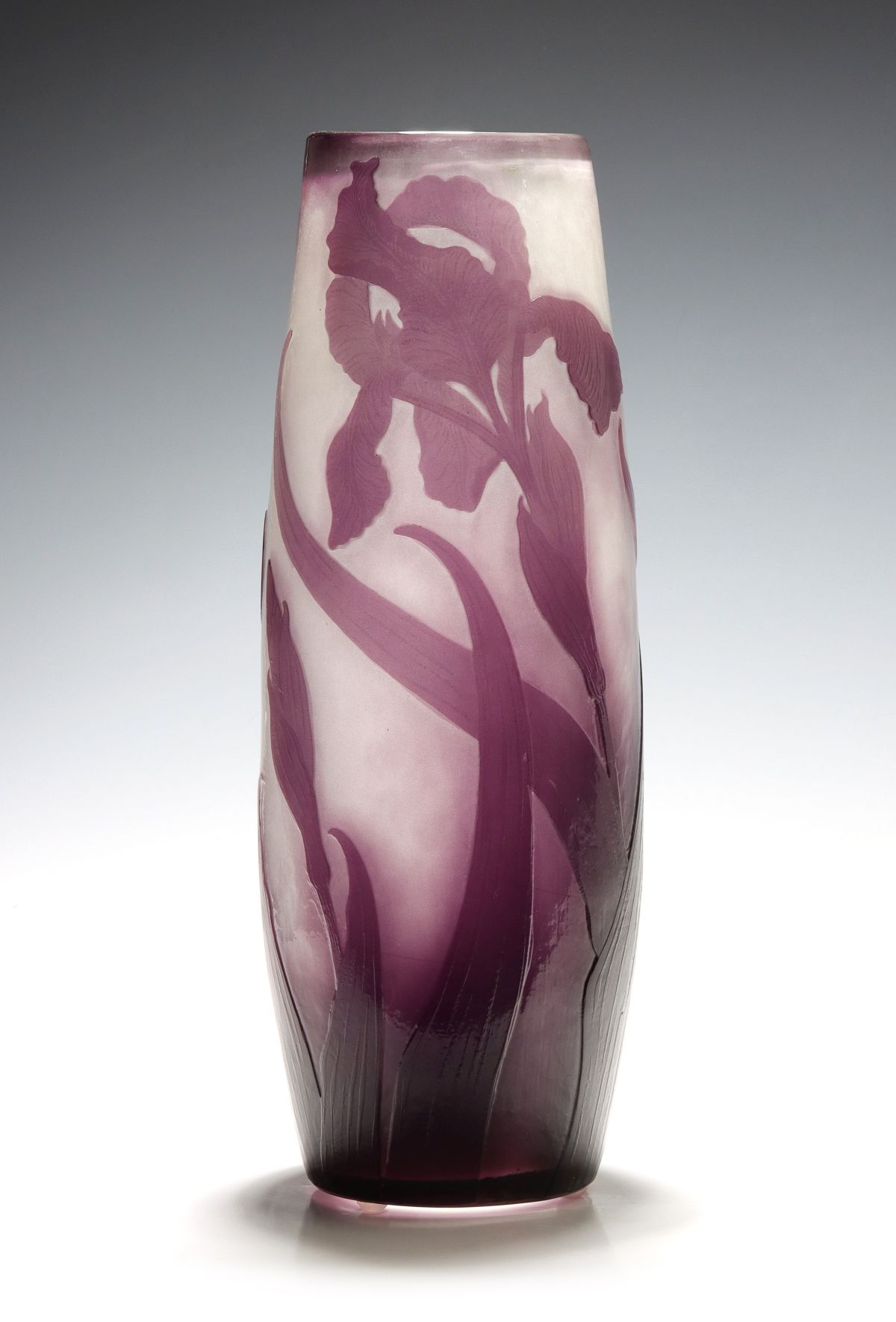 A GALLÃ‰ FIRE POLISHED CAMEO GLASS VASE WITH IRIS