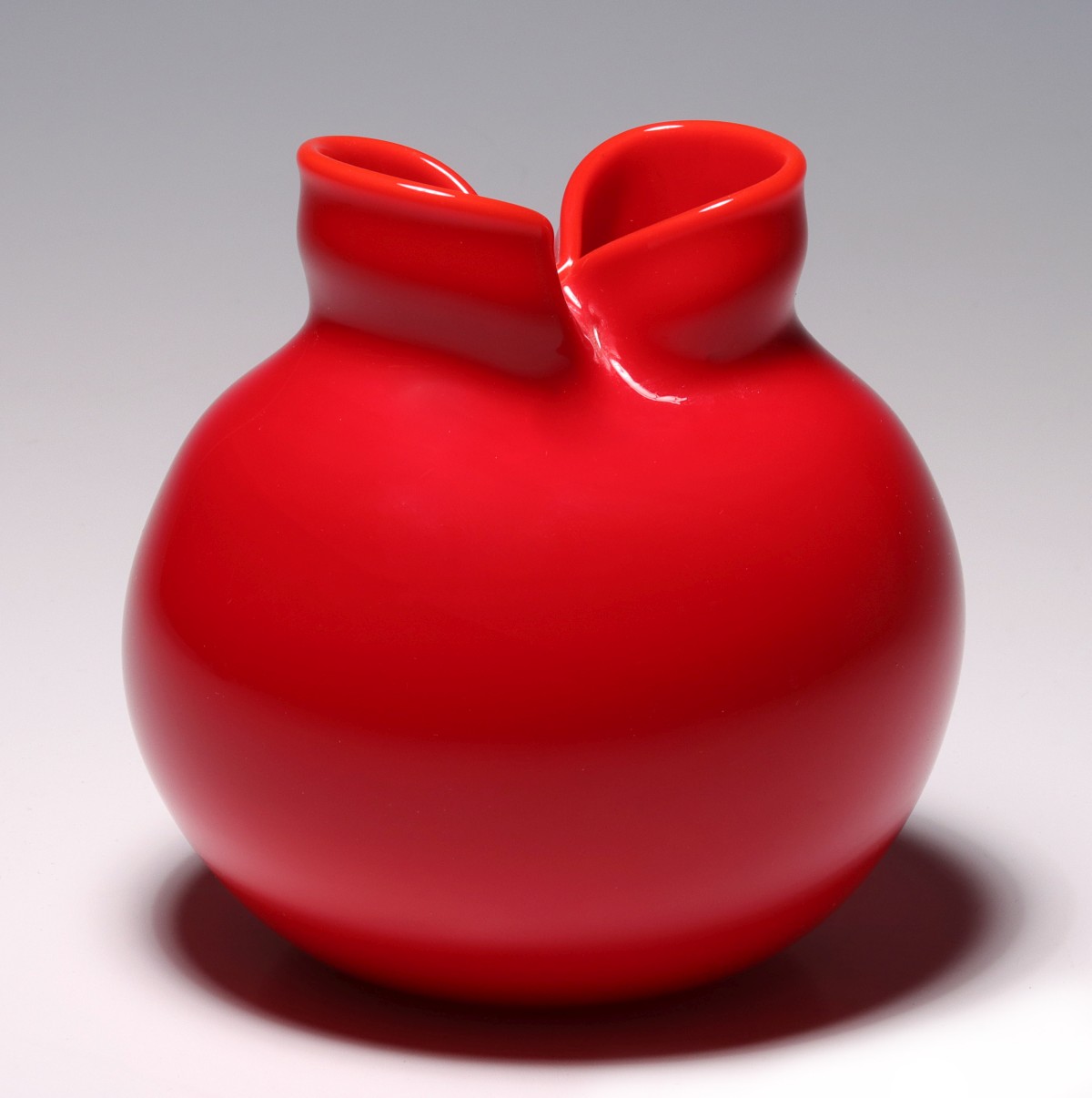 A MANDARIN RED ART GLASS VASE SIGNED CHARLES LOTTON