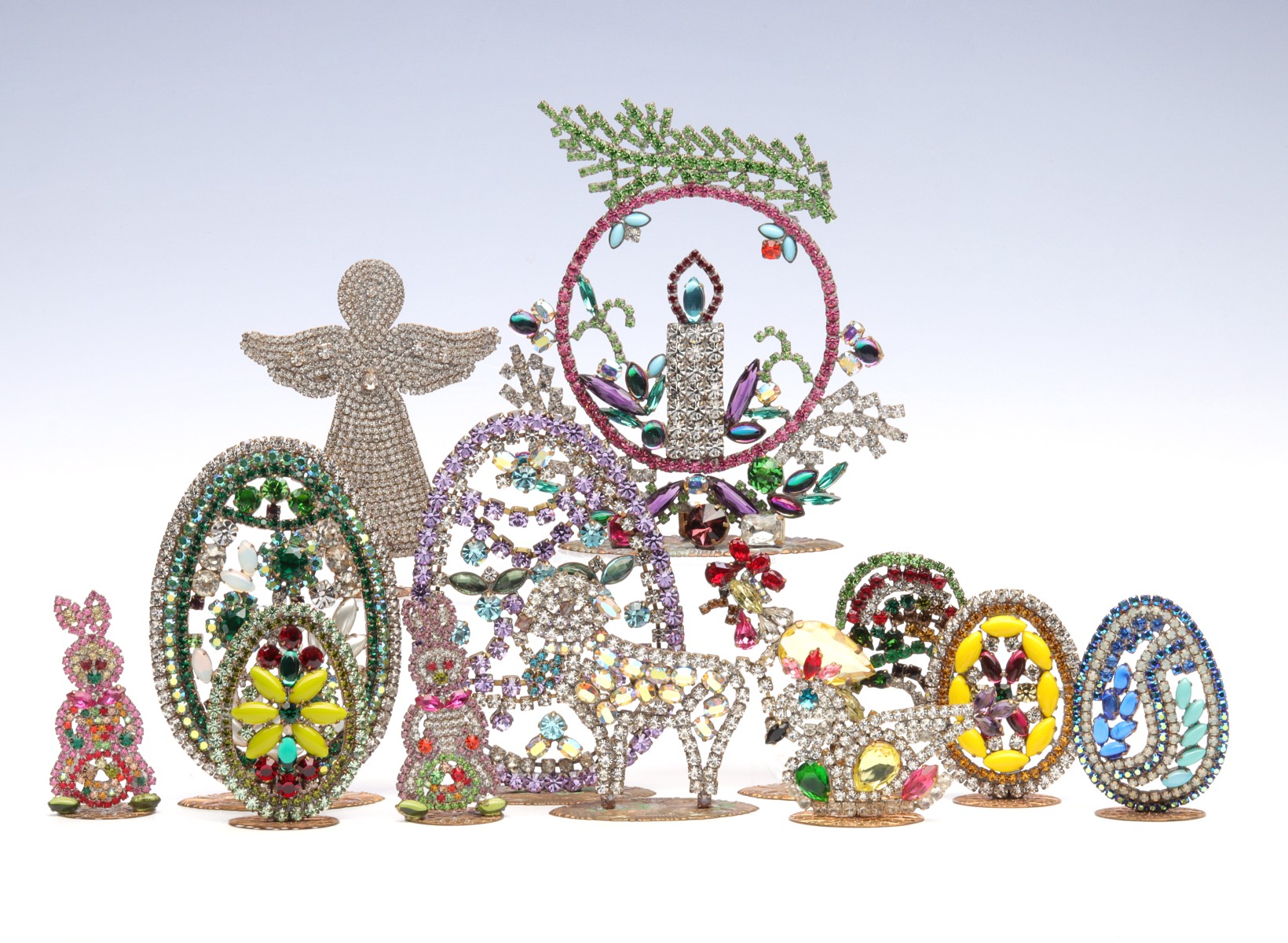 TWELVE CZECH CRYSTAL HOLIDAY DECORATIONS