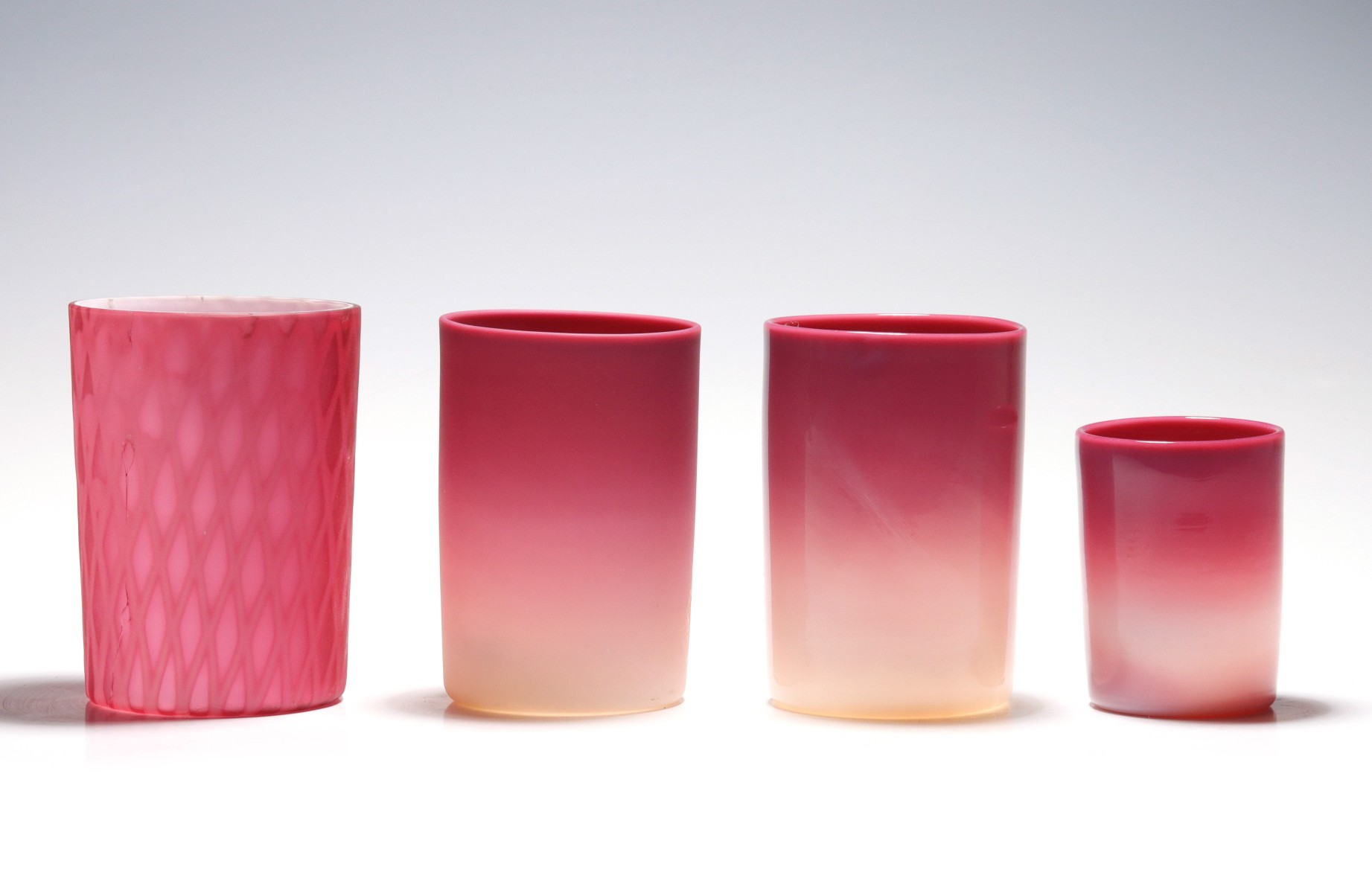 NEW ENGLAND PEACHBLOW AND MOP TUMBLERS