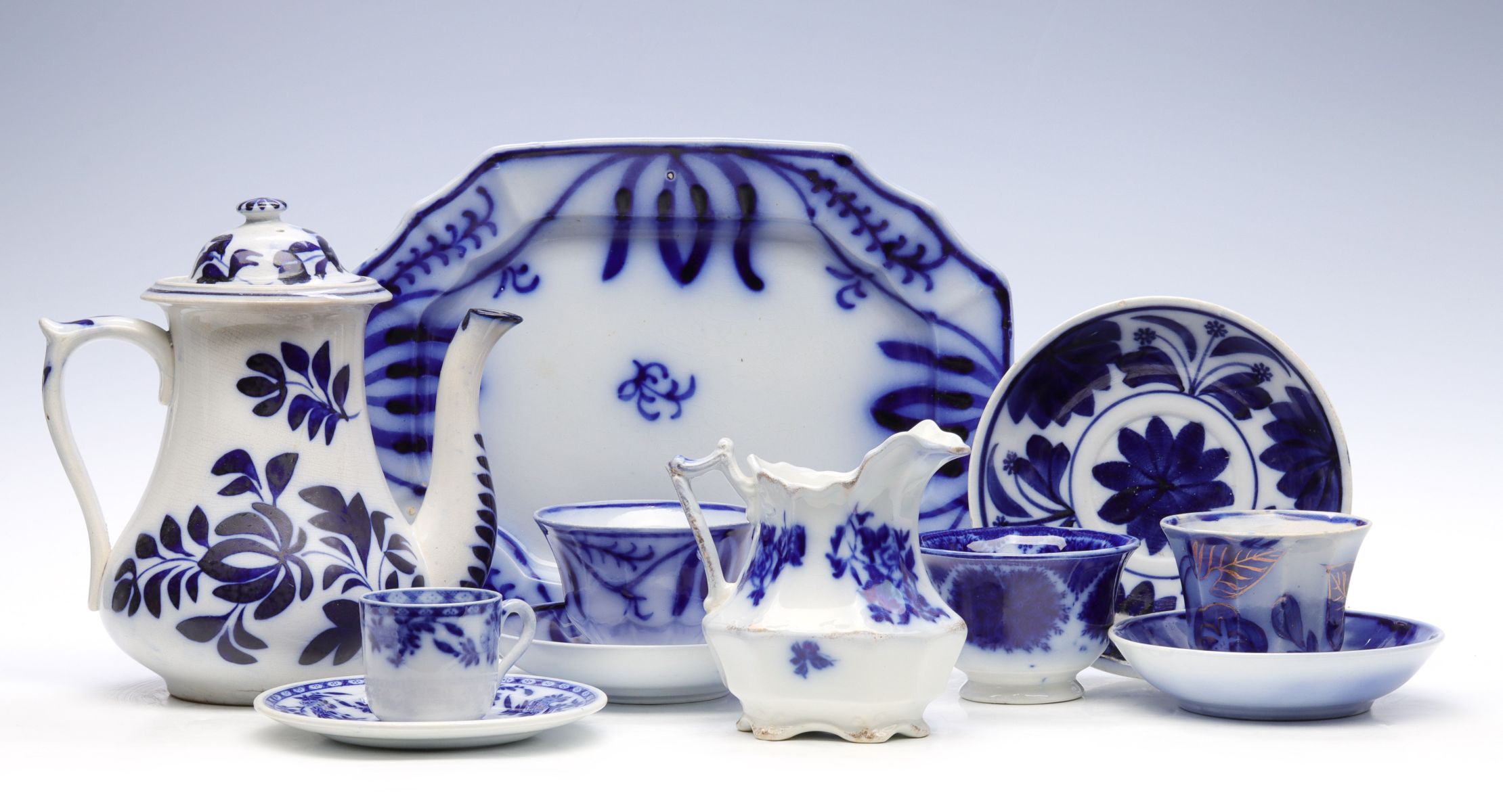 A COLLECTION OF ANTIQUE FLOW BLUE CHINA