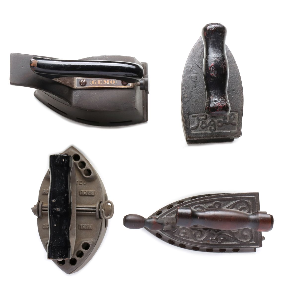 FOUR ANTIQUE CHARCOAL IRONS