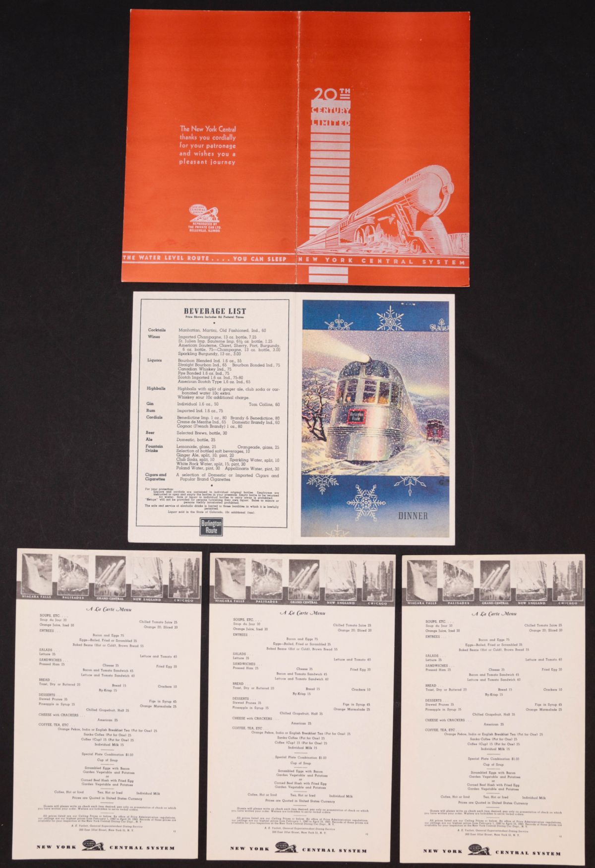 18 MOPAC, BURLINGTON, ROCK ISLAND DINING CAR MENUS