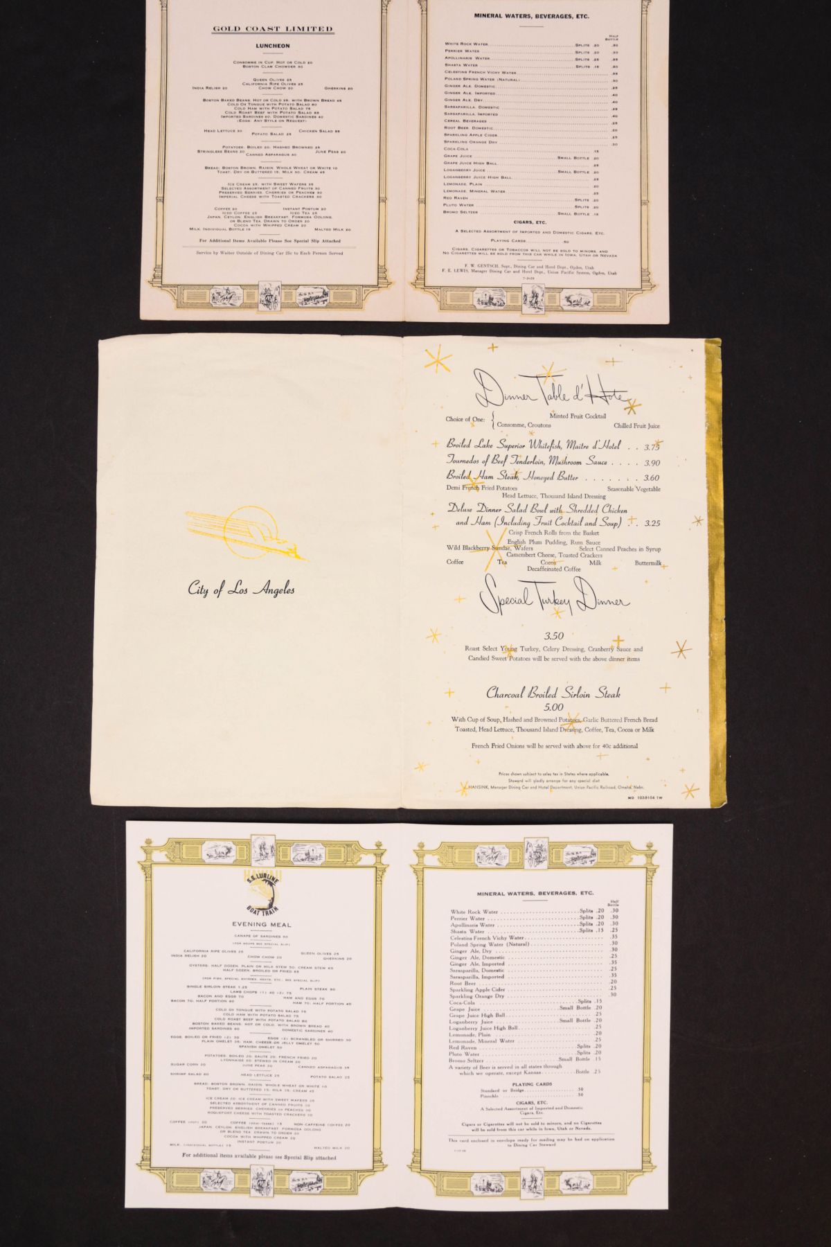 UP AND SOUTHERN PAC, RAILROAD DINING CAR MENUS (16)