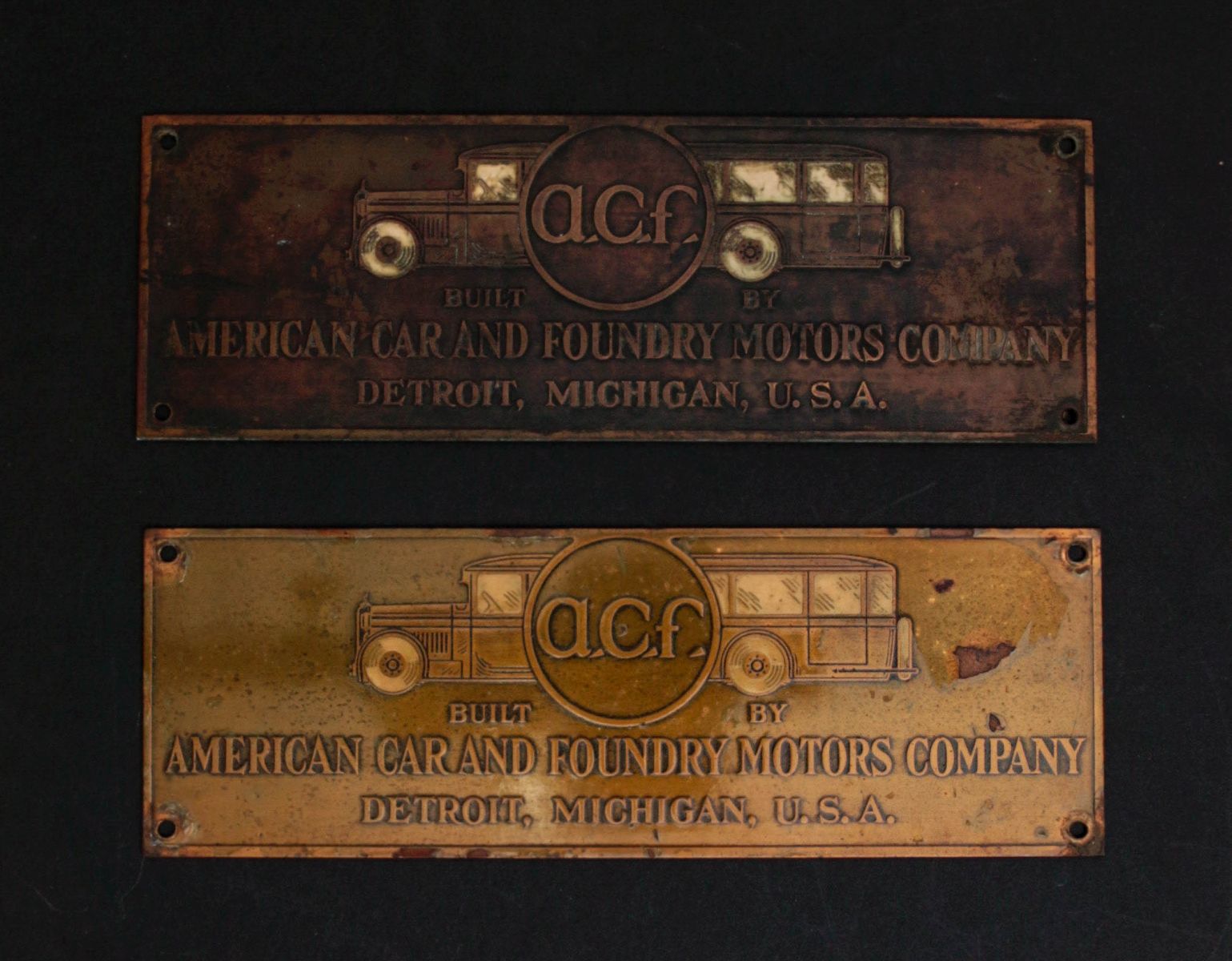 AMERICAN CAR AND FOUNDRY MOTOR COACH BUILDER PLATES